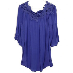 Umgee USA Tunic Dress Womens Size Small Lace Off Shoulder Bell Sleeve Boho Chic